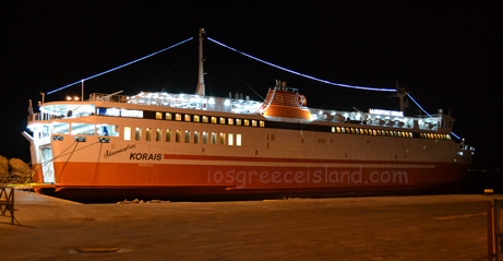 A ferry at the port of Santorini Greece