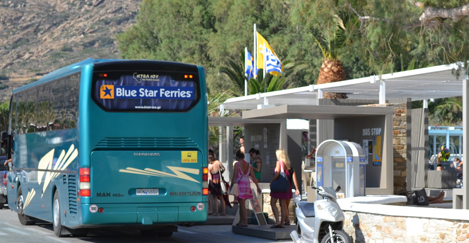 A bus at Mylopotas Beach in Ios Greece